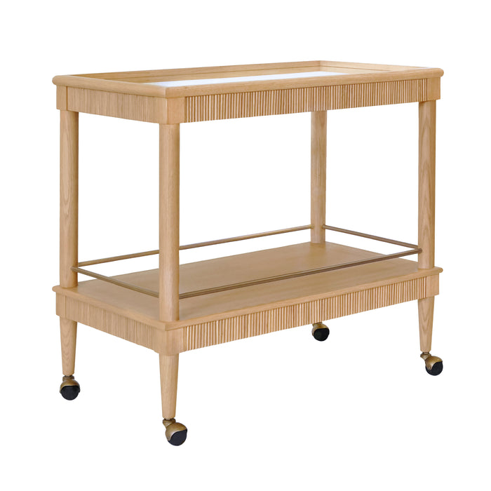 Worlds Away - Dublin Classic Bar Cart With Fluted Detail In Natural Oak - DUBLIN NO - GreatFurnitureDeal