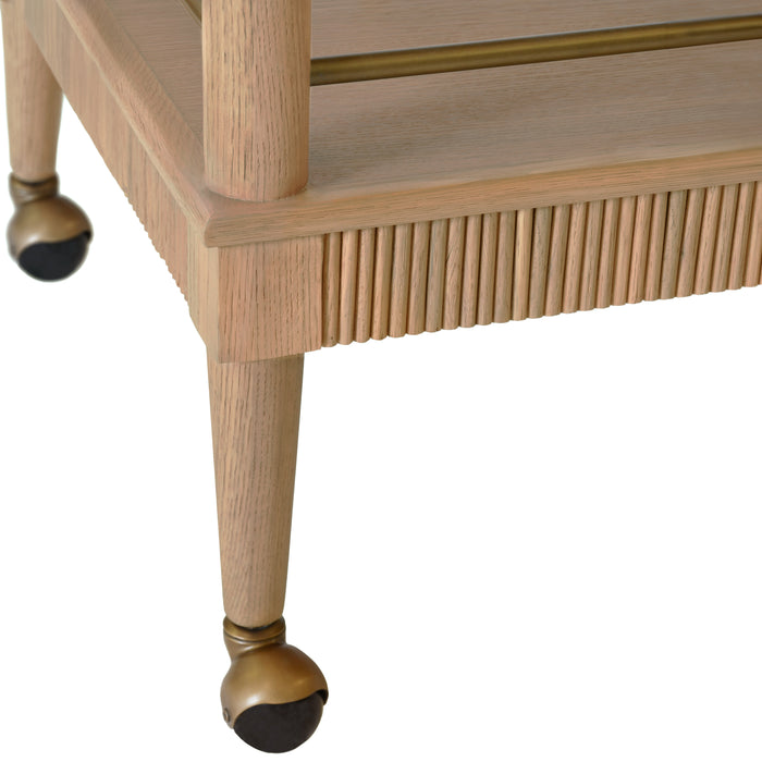 Worlds Away - Dublin Classic Bar Cart With Fluted Detail In Natural Oak - DUBLIN NO - GreatFurnitureDeal