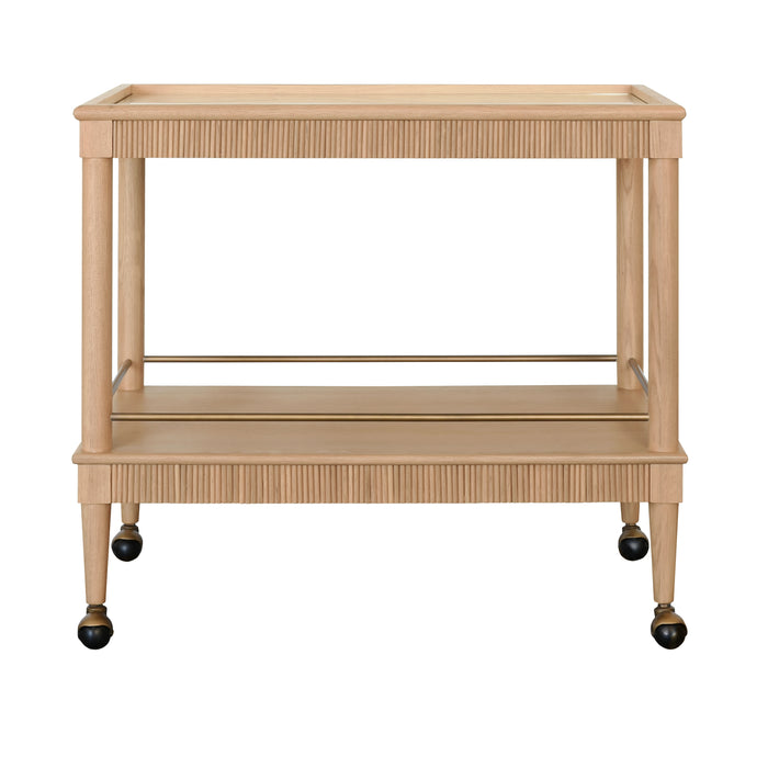 Worlds Away - Dublin Classic Bar Cart With Fluted Detail In Natural Oak - DUBLIN NO - GreatFurnitureDeal