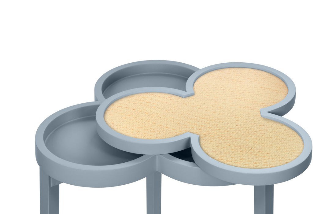 Worlds Away - Dylan Clover Cigar Table With Reversible Lacquer And Natural Grasscloth Top In Matte Light Blue Lacquer - DYLAN LB