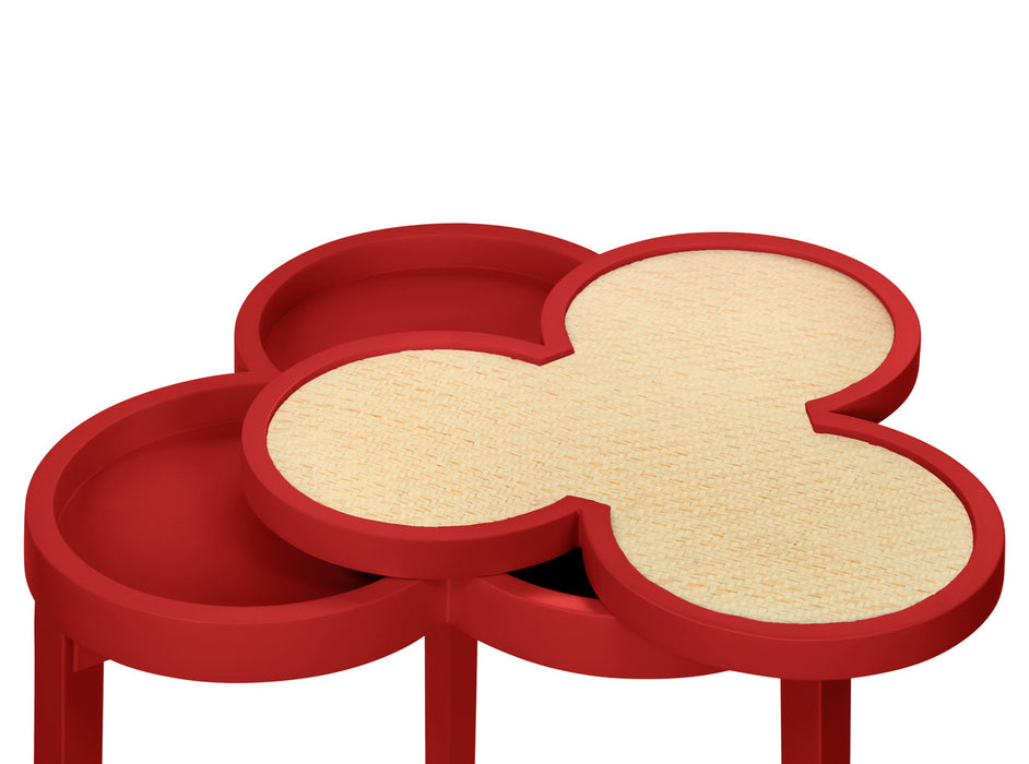 Worlds Away - Dylan Clover Cigar Table With Reversible Lacquer And Natural Grasscloth Top In Matte Red Lacquer - DYLAN RD