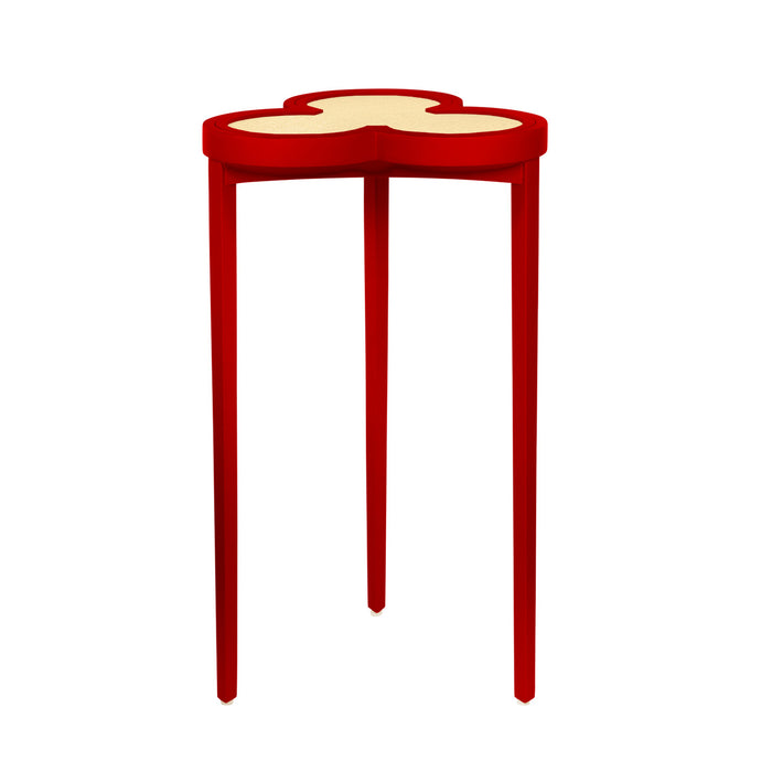 Worlds Away - Dylan Clover Cigar Table With Reversible Lacquer And Natural Grasscloth Top In Matte Red Lacquer - DYLAN RD
