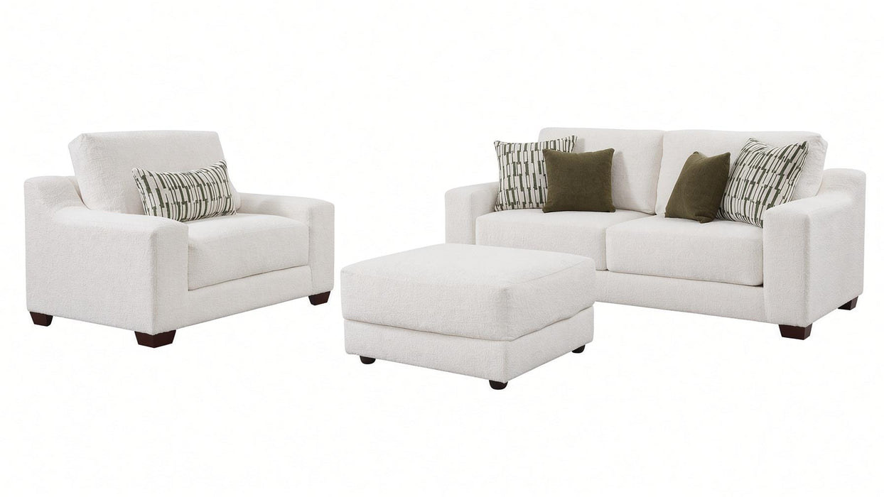 Mariano Fabric - Dana 3 Piece Sofa, Chair and Ottoman Set in Ivory - 8100-30-10-00