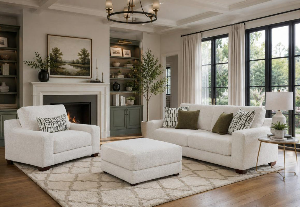 Mariano Fabric - Dana 3 Piece Sofa, Chair and Ottoman Set in Ivory - 8100-30-10-00