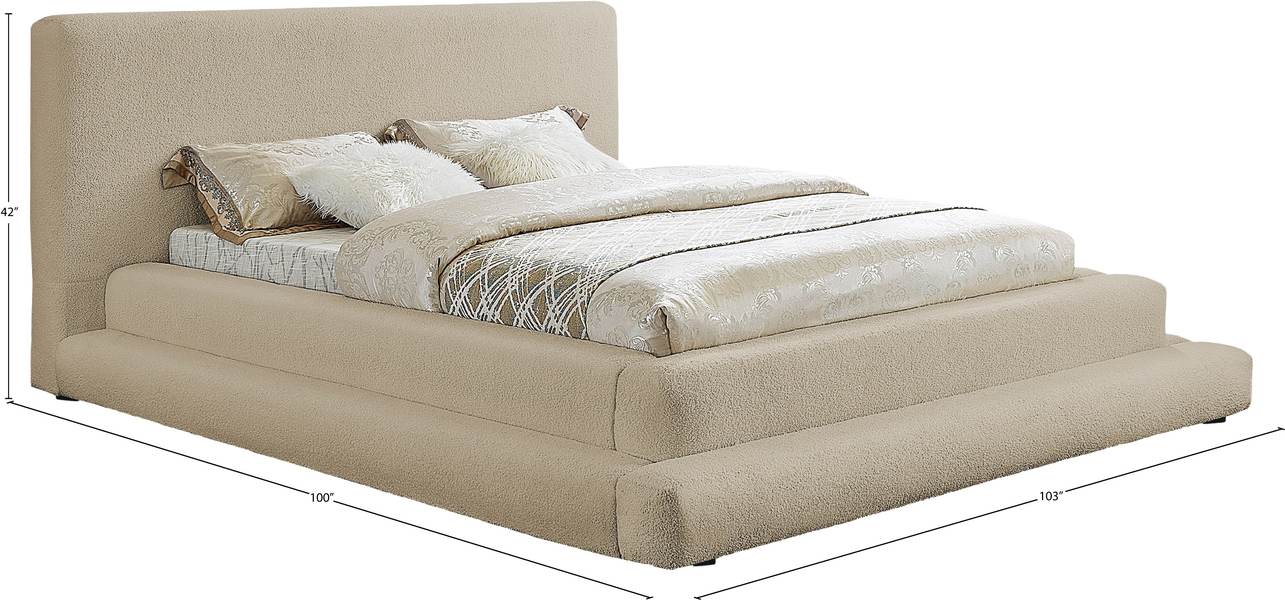 Meridian Furniture - Dane Beige Teddy Fabric Upholstered King Bed (3 Boxes) - DaneBeige-K - GreatFurnitureDeal