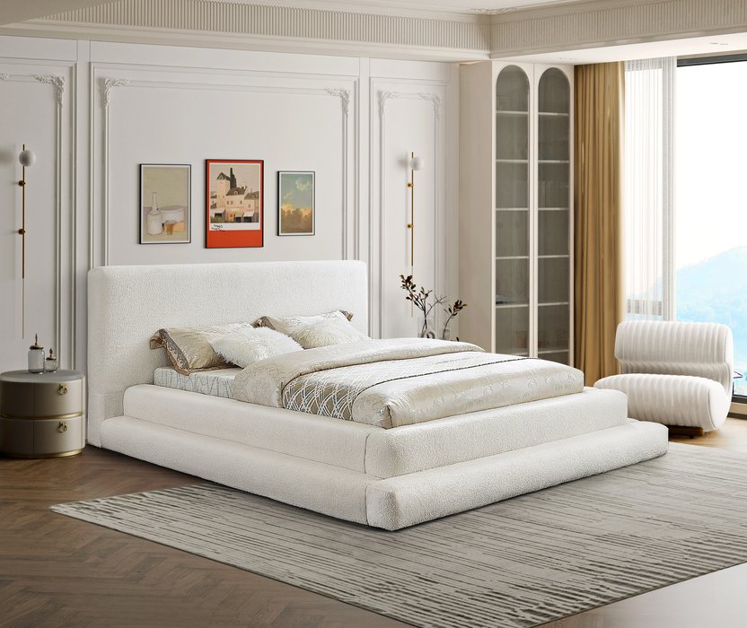 Meridian Furniture - Dane Cream Teddy Fabric Upholstered Full Bed (3 Boxes) - DaneCream-F - GreatFurnitureDeal