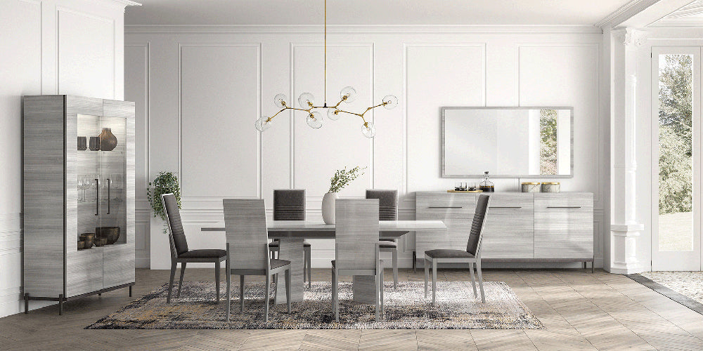 ESF Furniture - Mia 9 Piece Dining Room Set in Silver Grey - MIATABLE-9SET - GreatFurnitureDeal