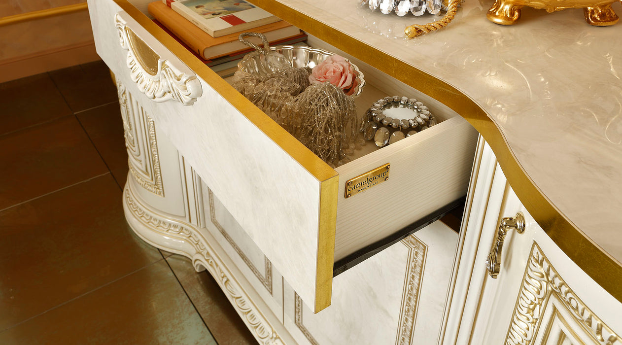 ESF Furniture - Leonardo 4-Door Buffet with Big Mirror in Ivory - LEONARDOBUFFET-M - GreatFurnitureDeal