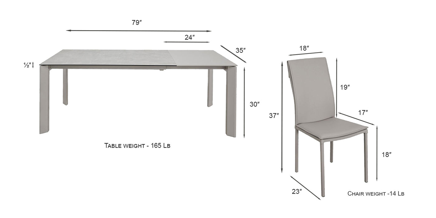 ESF Furniture - Aurora 5 Piece Dining Table Set in Grey - AURORA-DINING-5