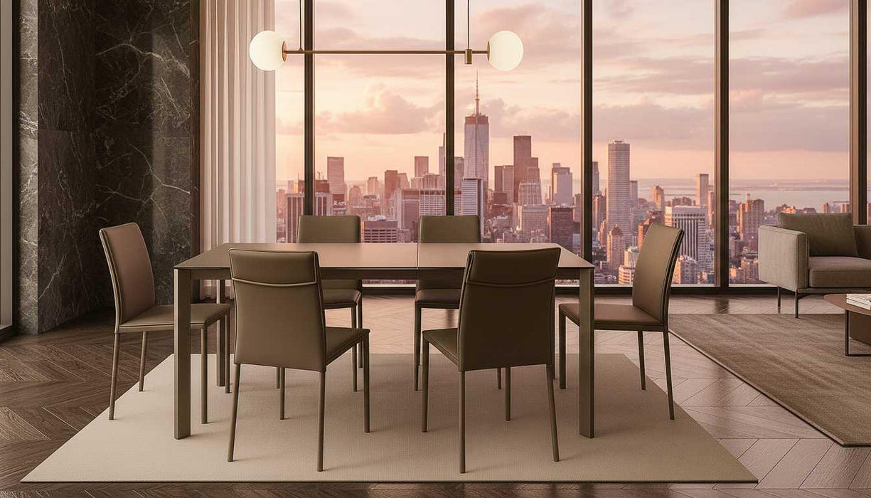 ESF Furniture - Aurora 7 Piece Dining Table Set in Taupe - AURORA-TAUPE-7SET