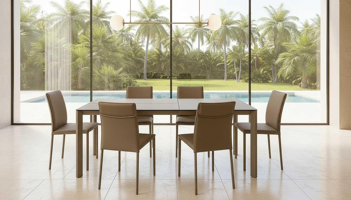 ESF Furniture - Aurora 7 Piece Dining Table Set in Taupe - AURORA-TAUPE-7SET