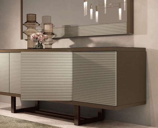 ESF Furniture - Linea 4 Door Buffet with Small Mirror in Neutral Tones - LINEA-BUFFETMIRROR - GreatFurnitureDeal
