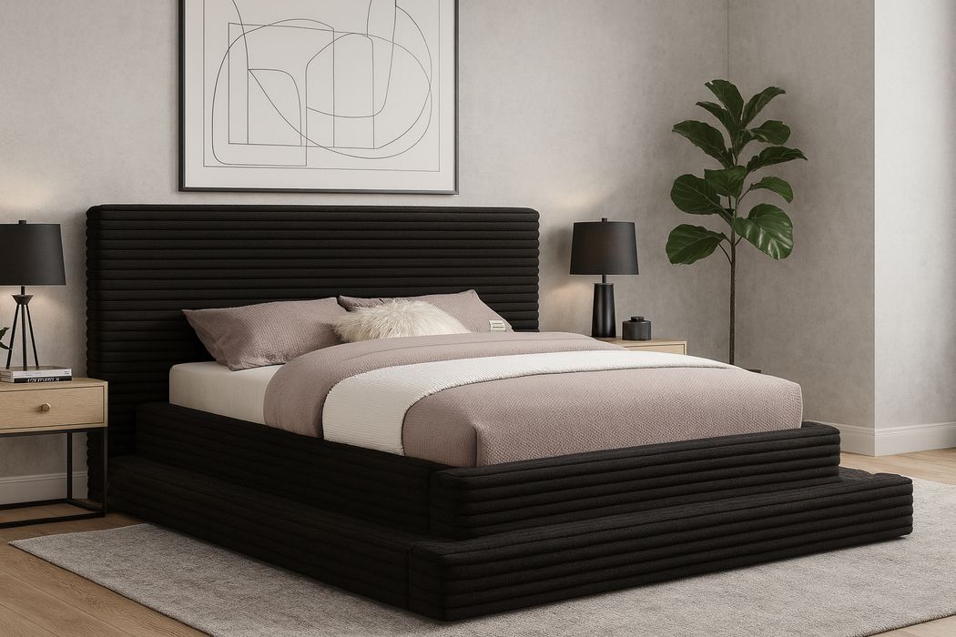 Meridian Furniture - Drew Black Corduroy Fabric Upholstered Full Bed (3 Boxes) - DrewBlack-F - GreatFurnitureDeal