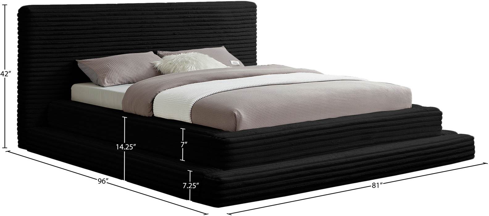 Meridian Furniture - Drew Black Corduroy Fabric Upholstered Full Bed (3 Boxes) - DrewBlack-F - GreatFurnitureDeal