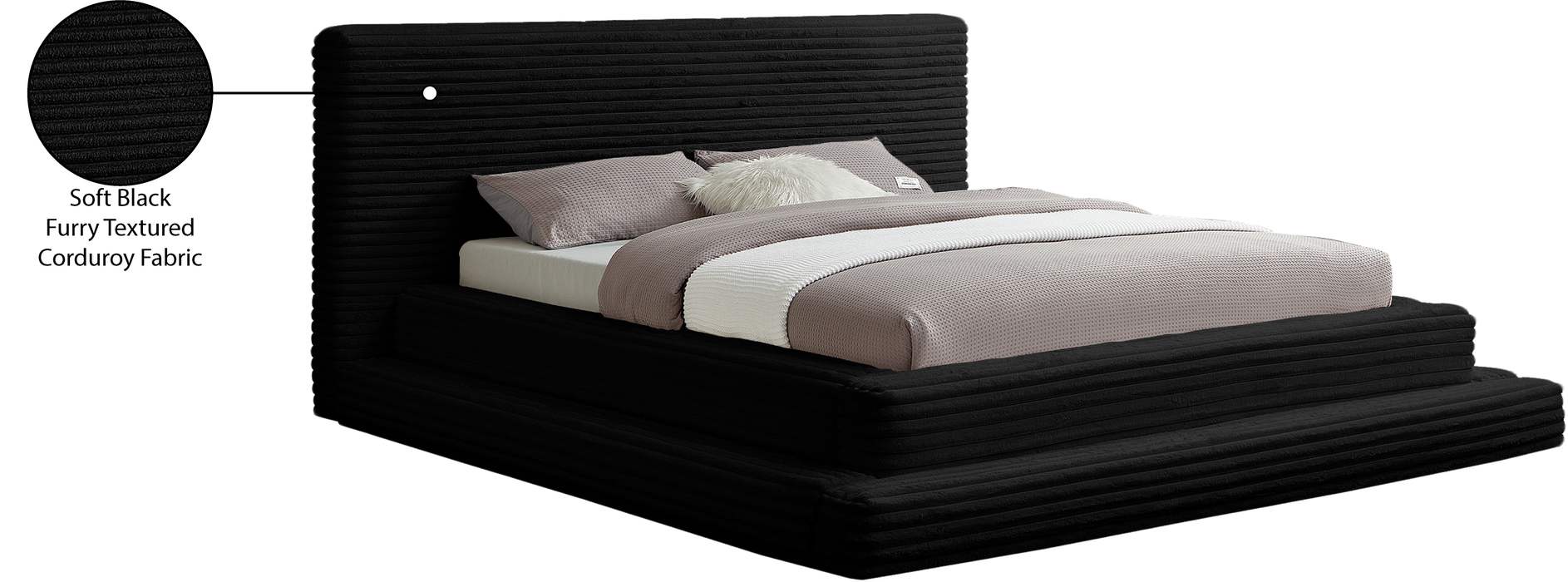 Meridian Furniture - Drew Black Corduroy Fabric Upholstered Full Bed (3 Boxes) - DrewBlack-F - GreatFurnitureDeal