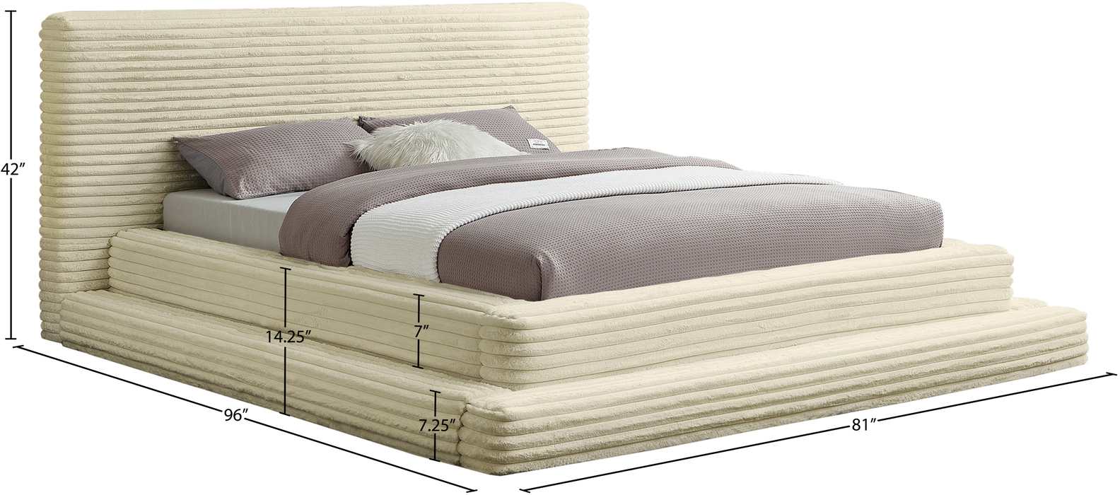 Meridian Furniture - Drew Cream Corduroy Fabric Upholstered Full Bed (3 Boxes) - DrewCream-F - GreatFurnitureDeal