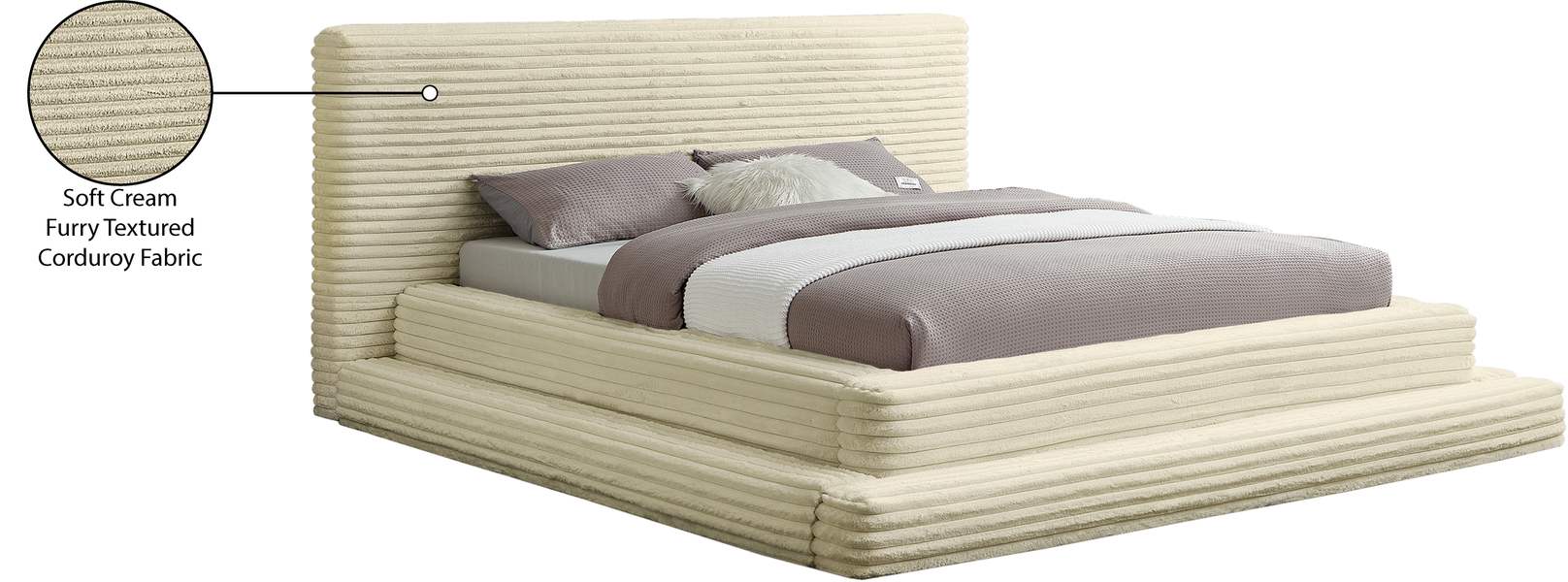 Meridian Furniture - Drew Cream Corduroy Fabric Upholstered Full Bed (3 Boxes) - DrewCream-F - GreatFurnitureDeal