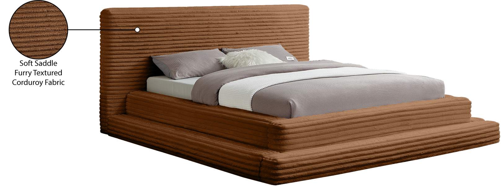 Meridian Furniture - Drew Saddle Corduroy Fabric Upholstered Queen Bed (3 Boxes) - DrewSaddle-Q - GreatFurnitureDeal