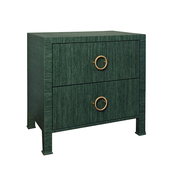 Worlds Away - Two Drawer Side Table With Antique Brass Circle Hardware In Dyed Green Grasscloth - EDELMAN GR - GreatFurnitureDeal