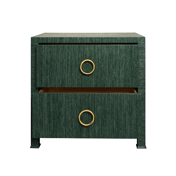 Worlds Away - Two Drawer Side Table With Antique Brass Circle Hardware In Dyed Green Grasscloth - EDELMAN GR - GreatFurnitureDeal