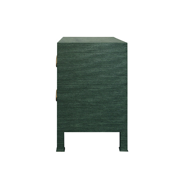 Worlds Away - Two Drawer Side Table With Antique Brass Circle Hardware In Dyed Green Grasscloth - EDELMAN GR - GreatFurnitureDeal