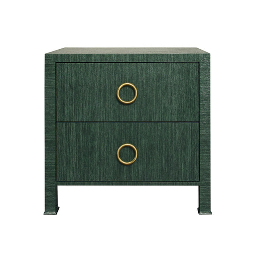 Worlds Away - Two Drawer Side Table With Antique Brass Circle Hardware In Dyed Green Grasscloth - EDELMAN GR - GreatFurnitureDeal