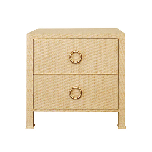 Worlds Away - Two Drawer Side Table With Antique Brass Circle Hardware In Natural Grasscloth - EDELMAN NAT - GreatFurnitureDeal