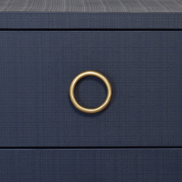 Worlds Away - Two Drawer Side Table With Antique Brass Circle Hardware In Textured Navy Linen - EDELMAN NVY - GreatFurnitureDeal