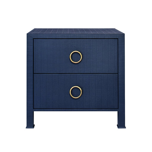 Worlds Away - Two Drawer Side Table With Antique Brass Circle Hardware In Textured Navy Linen - EDELMAN NVY - GreatFurnitureDeal