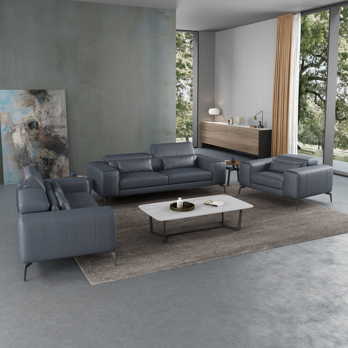European Furniture - Cavour Loveseat Gray Italian Leather - EF-12550-L - GreatFurnitureDeal