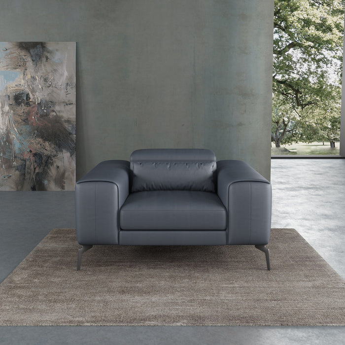 European Furniture - Cavour 3 Piece Sofa Set Gray Italian Leather - EF-12550