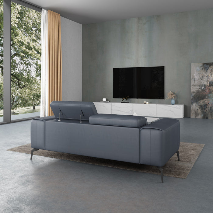 European Furniture - Cavour 3 Piece Sofa Set Gray Italian Leather - EF-12550