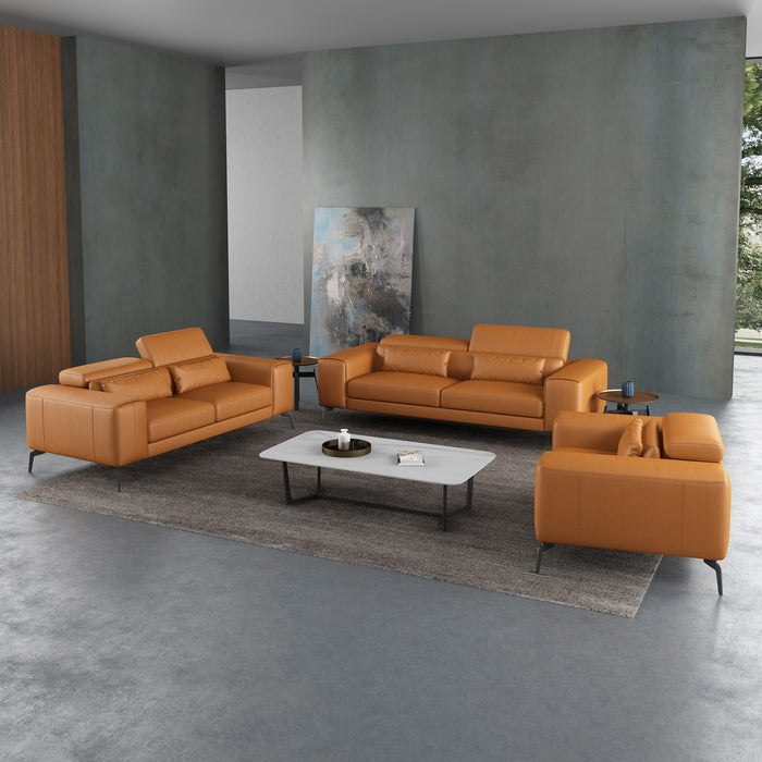 European Furniture - Cavour 3 Piece Sofa Set Cognac Italian Leather - EF-12551 - GreatFurnitureDeal