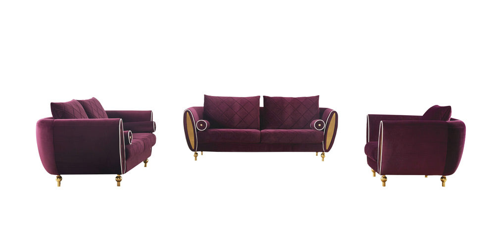 European Furniture - Sipario Vita 3 Piece Sofa Set Modern Burgundy - EF-22561