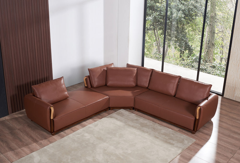 European Furniture - Skyline Sectional Russet Brown Italian Leather - EF-26662
