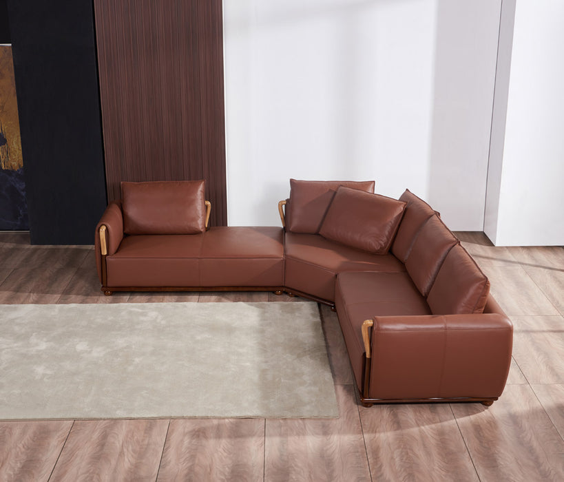 European Furniture - Skyline Sectional Russet Brown Italian Leather - EF-26662 - GreatFurnitureDeal