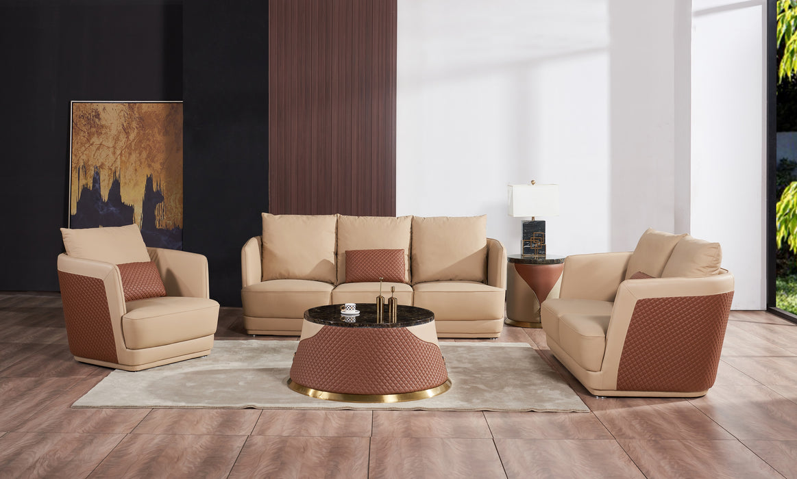 European Furniture - Glamour Loveseat Tan & Brown Italian Leather - EF-51617-L