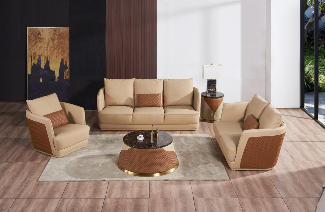 European Furniture - Glamour Mansion Sofa Tan & Brown Italian Leather - EF-51617-4S