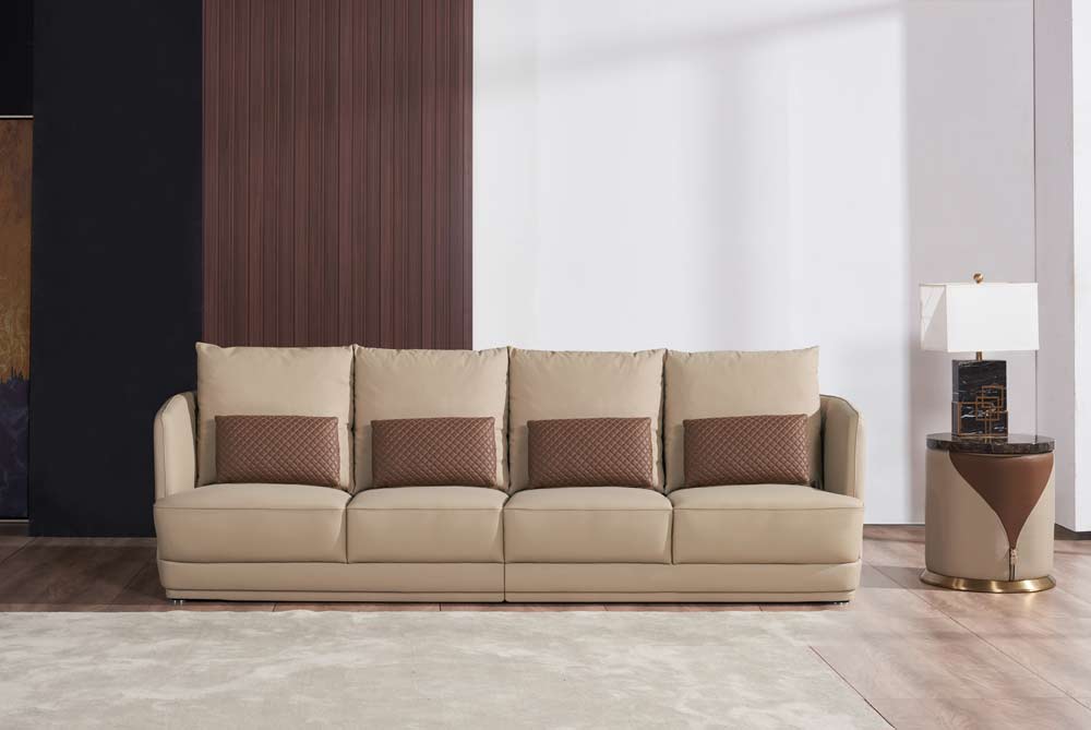 European Furniture - Glamour Mansion Sofa Tan & Brown Italian Leather - EF-51617-4S