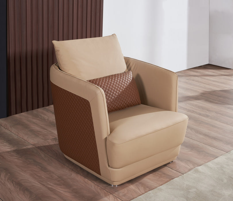 European Furniture - Glamour Chair Tan & Brown Italian Leather - EF-51617-C