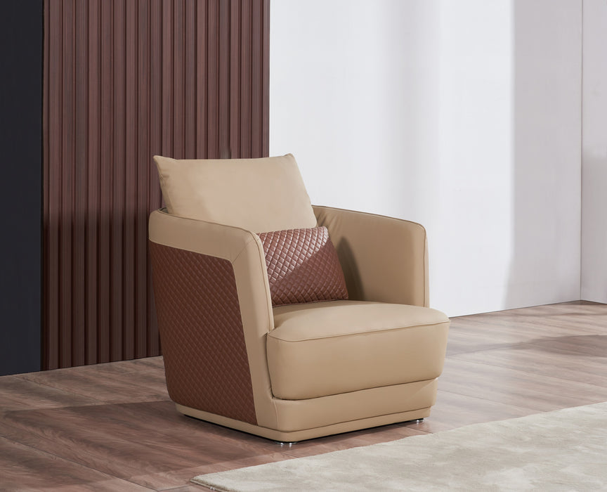 European Furniture - Glamour Chair Tan & Brown Italian Leather - EF-51617-C
