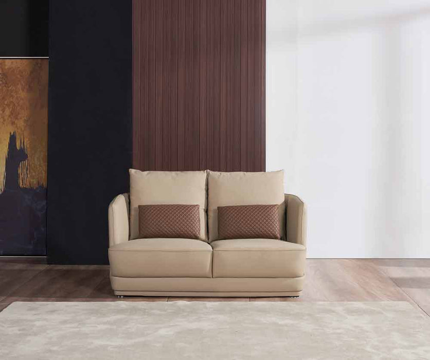 European Furniture - Glamour Loveseat Tan & Brown Italian Leather - EF-51617-L - GreatFurnitureDeal