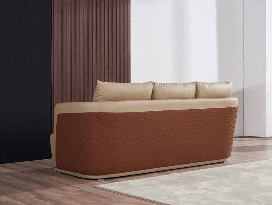 European Furniture - Glamour Sofa Set Tan & Brown Italian Leather - EF-51617