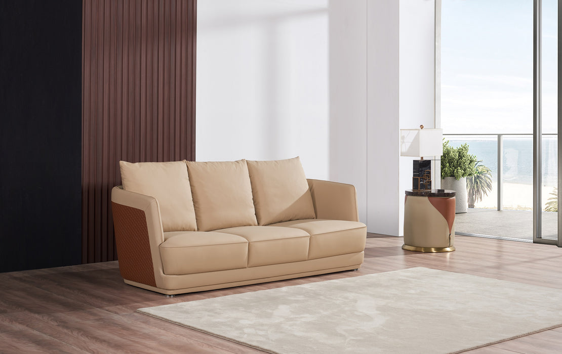 European Furniture - Glamour Sofa Tan & Brown Italian Leather - EF-51617-S