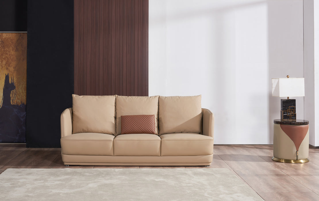 European Furniture - Glamour Sofa Tan & Brown Italian Leather - EF-51617-S - GreatFurnitureDeal