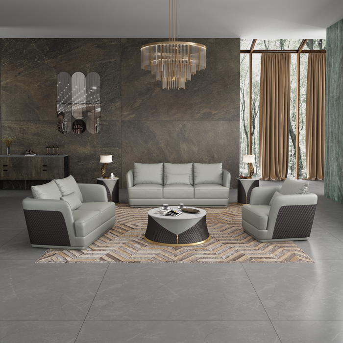 European Furniture - Glamour 3 Piece Sofa Set Grey Chocolate Italian Leather - EF-51618