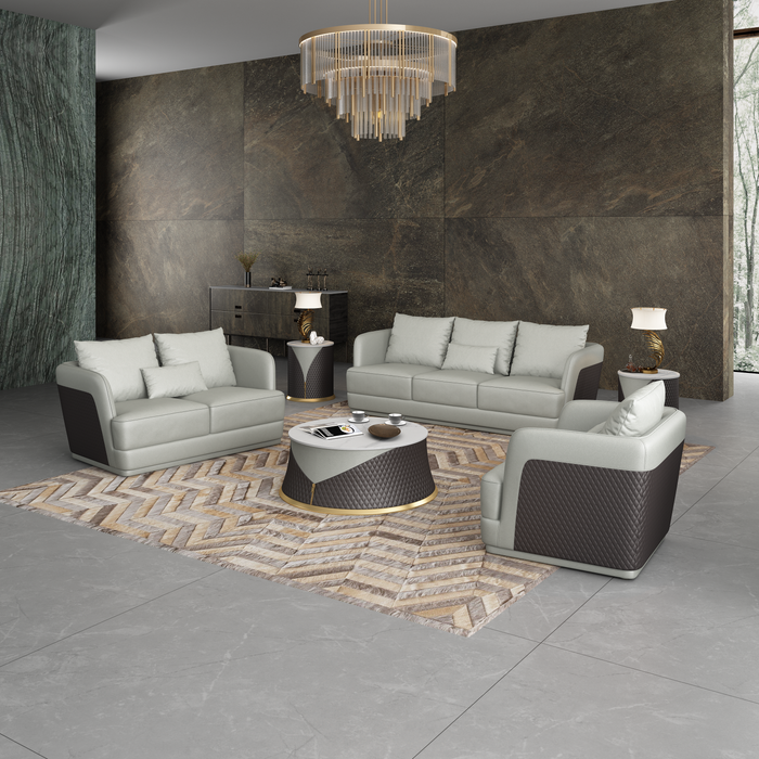 European Furniture - Glamour 3 Piece Sofa Set Grey Chocolate Italian Leather - EF-51618
