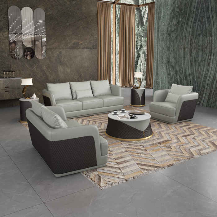 European Furniture - Glamour Sofa Grey Chocolate Italian Leather - EF-51618-S
