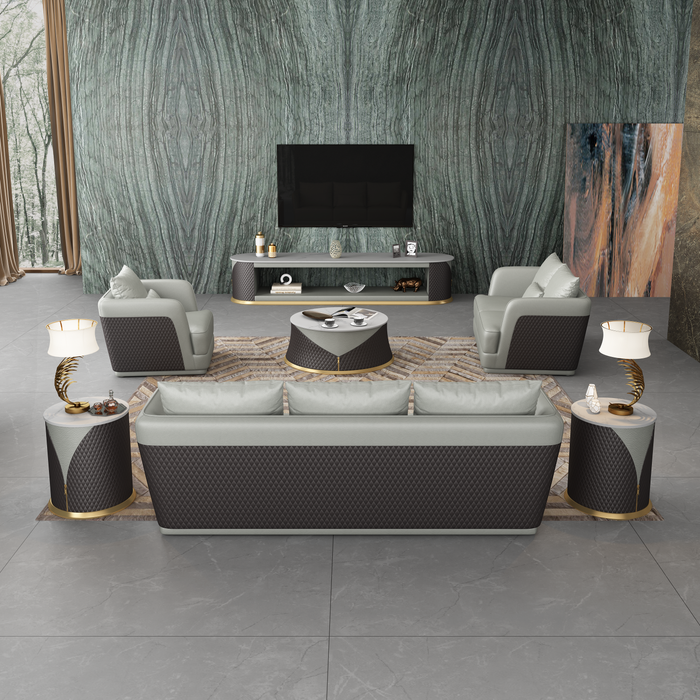European Furniture - Glamour 3 Piece Sofa Set Grey Chocolate Italian Leather - EF-51618 - GreatFurnitureDeal