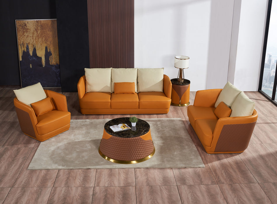 European Furniture - Glamour Mansion Sofa Orange & Brown Italian Leather - EF-51619-4S